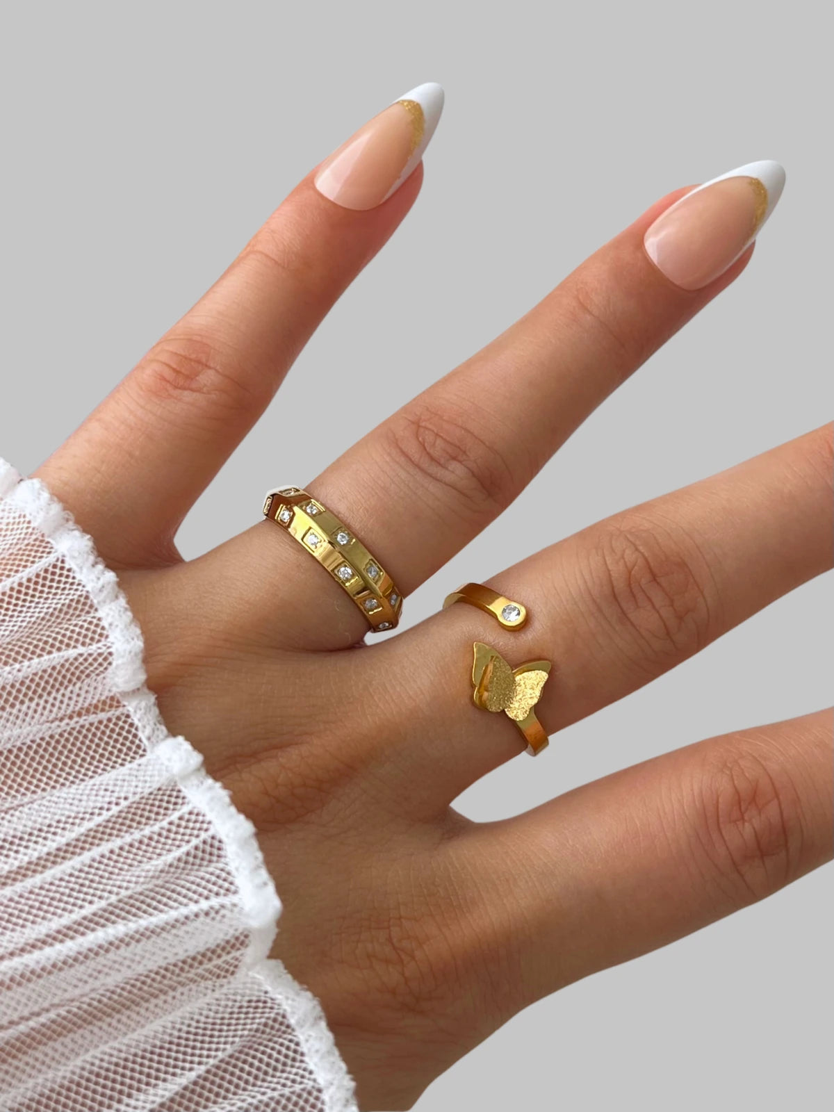 Butterfly Bloom Ring by Shine With Me – Gold plated butterfly design front view