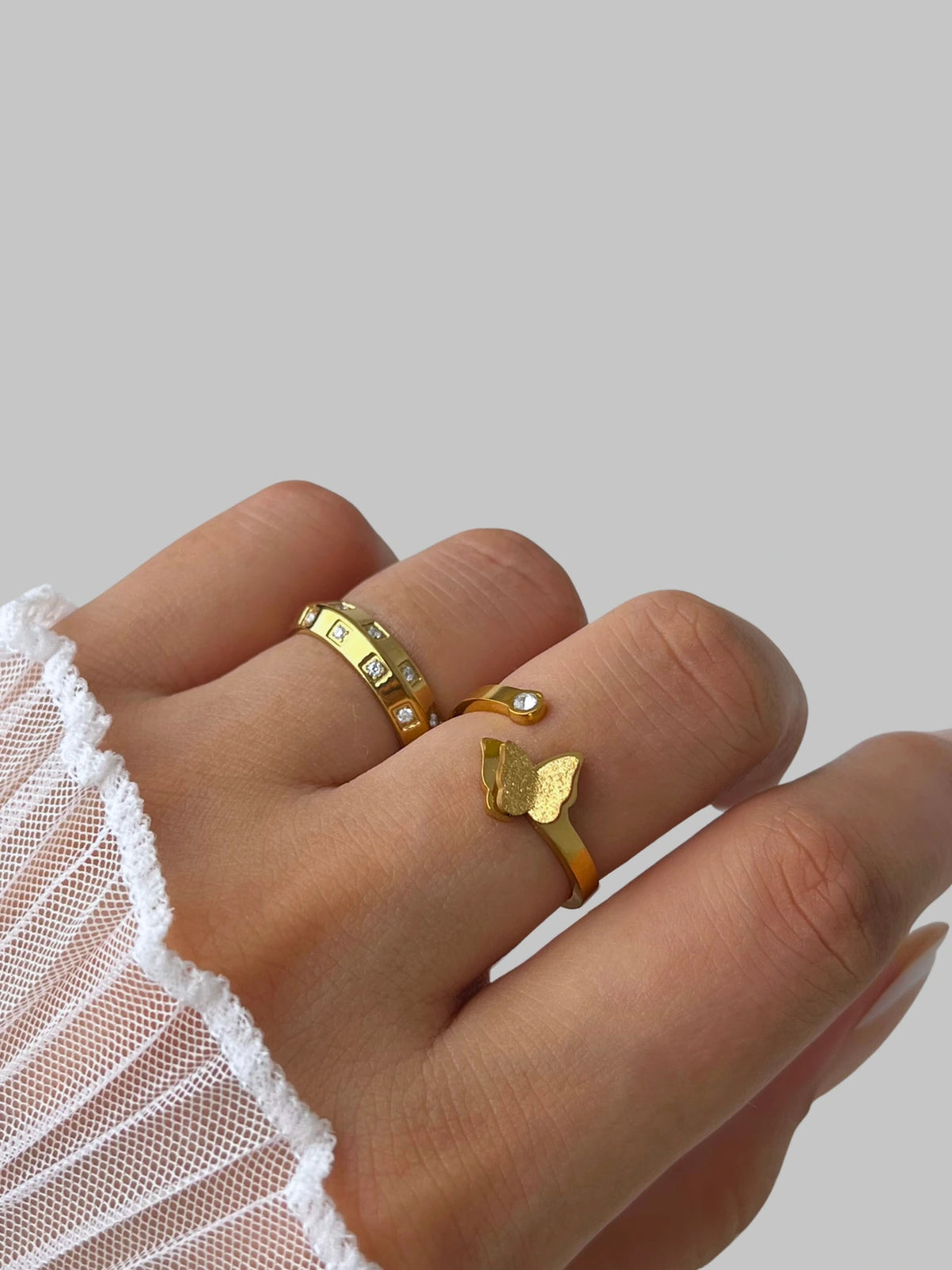 Butterfly Bloom Ring – Worn on hand lifestyle image – Shine With Me