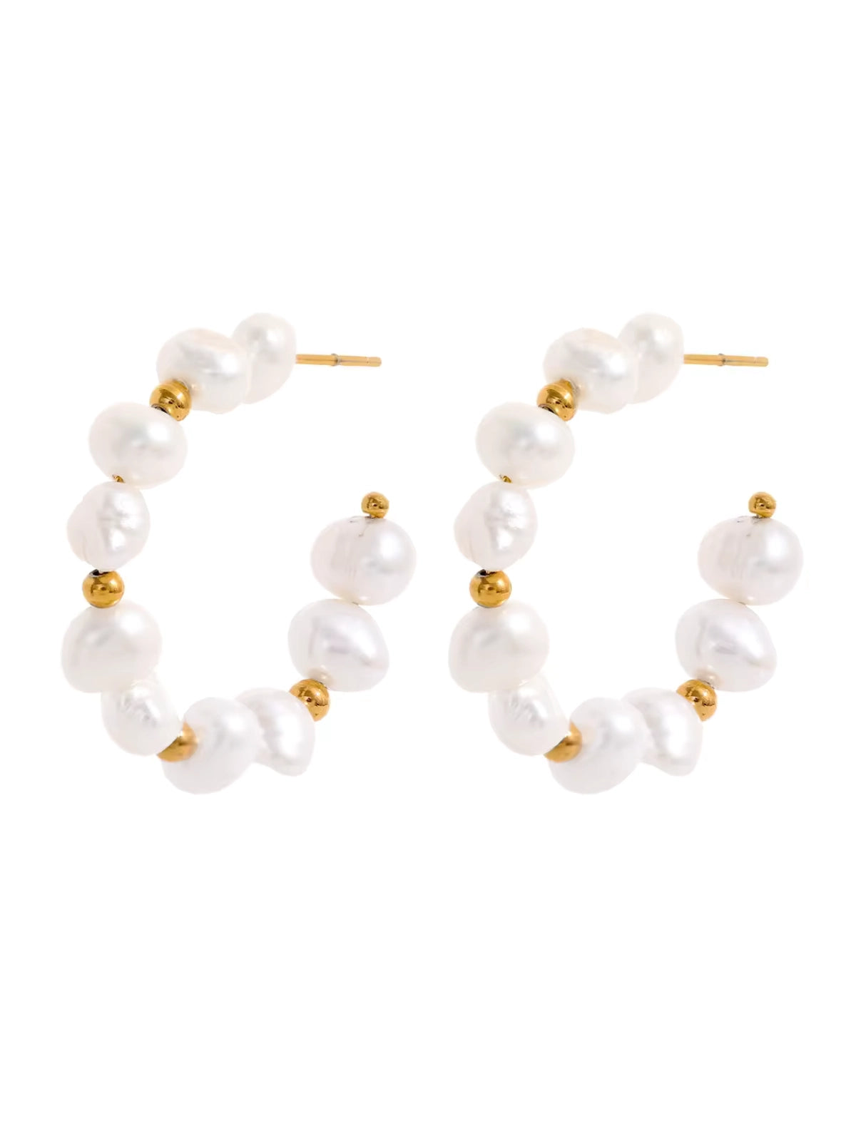 Cyndi Pearl Hoop Earring luxury 18K gold‑plated stainless steel hoop with freshwater pearl by Shine With Me, front view